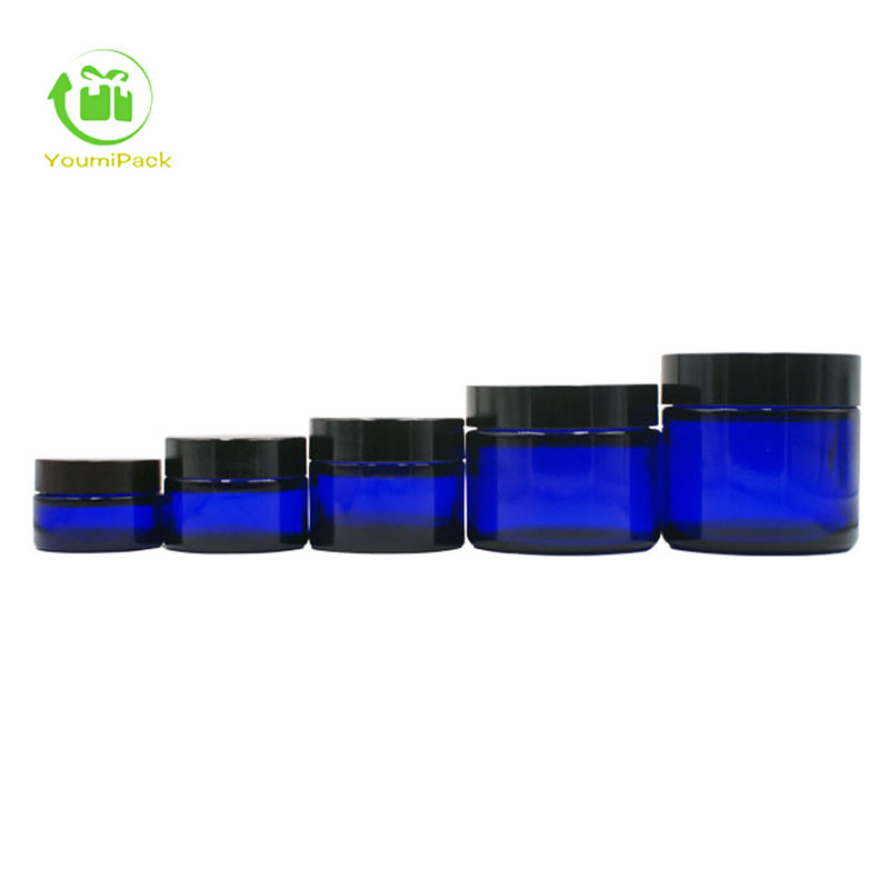 Blue Cobalt Glass Jars w/ Lined Black Phenolic Caps