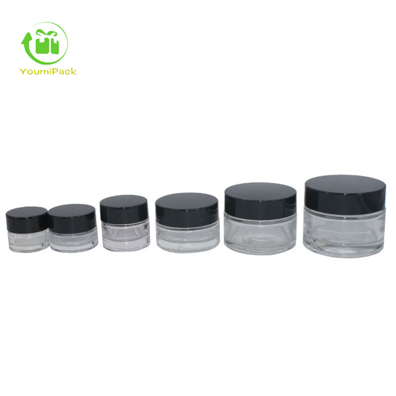 Transparent glass containers with black lid