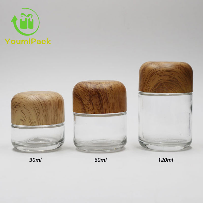 bamboo cap round shape glass jar 30g 50g 100g