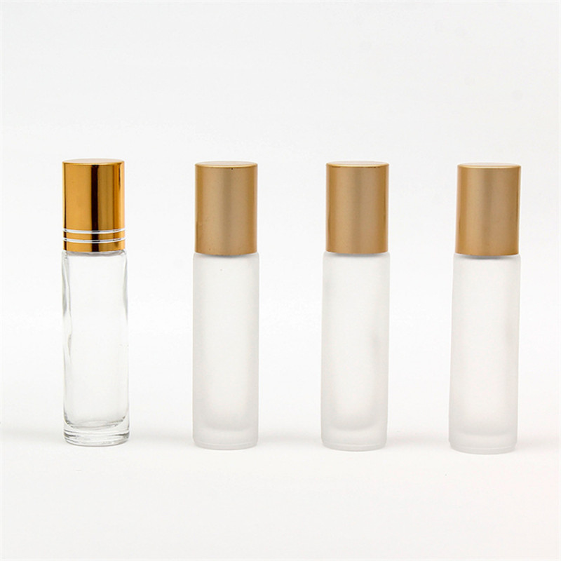 10ml frosted glass roll on bottle with golden cap