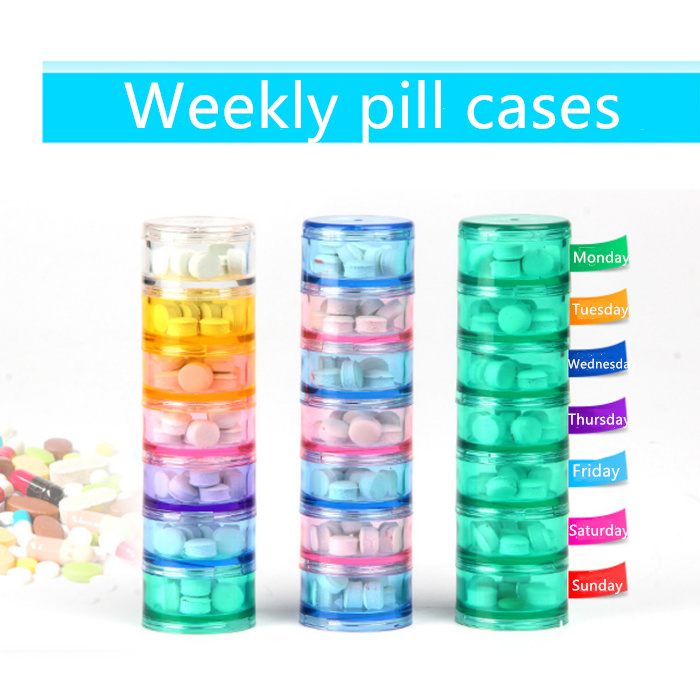 Portable colorful weekly mini pill cases