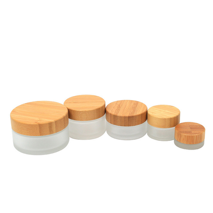 5g,15g,30g,50g,100g glass frosted jar with bamboo cap title=